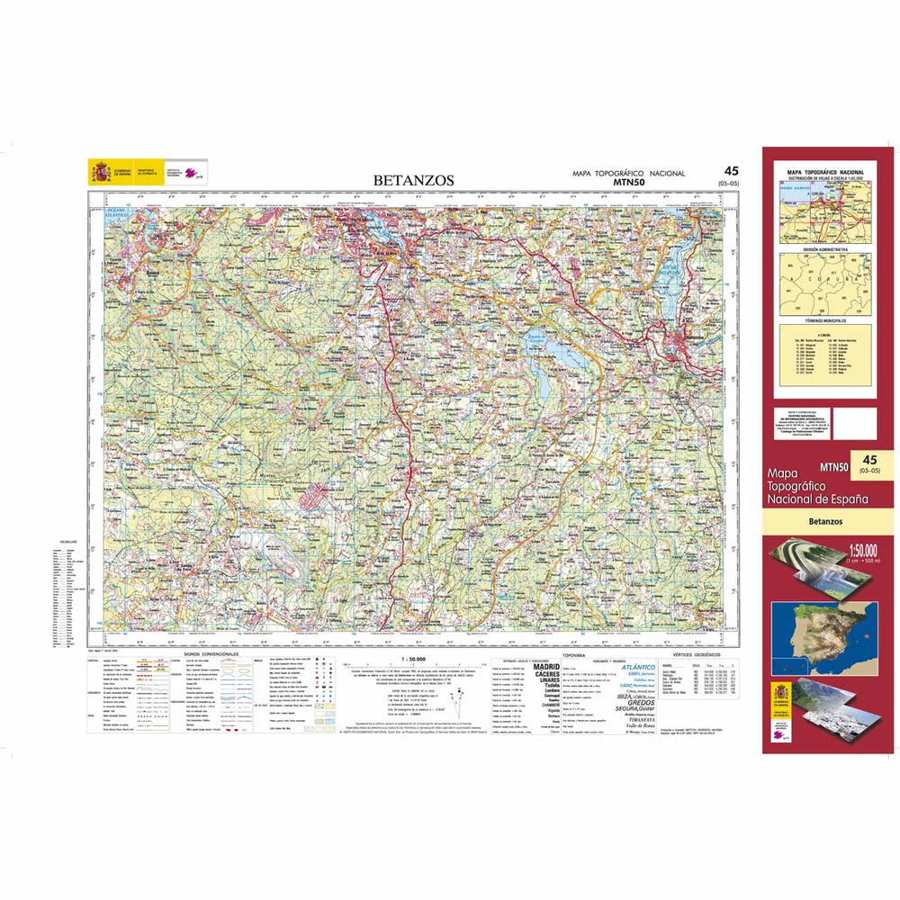 Carte topographique de l'Espagne - Betanzos, n° 0045 | CNIG - 1/50 000 carte pliée CNIG 