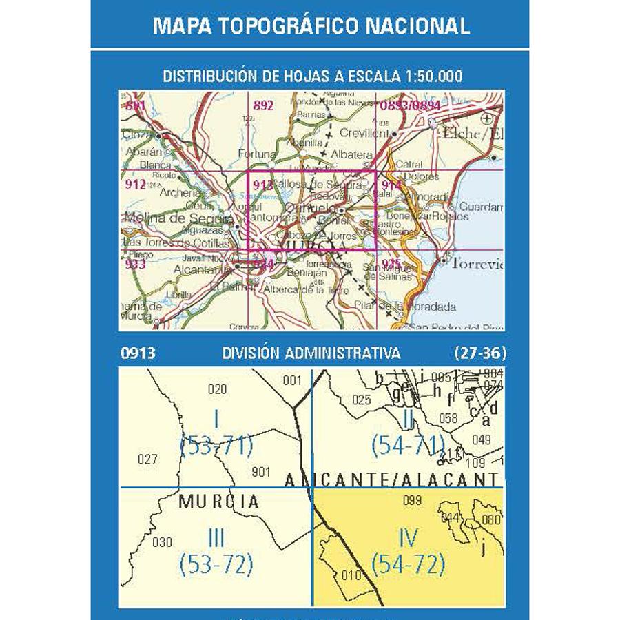 Carte topographique de l'Espagne - Bigastro, n° 0913.4 | CNIG - 1/25 000 carte pliée CNIG 