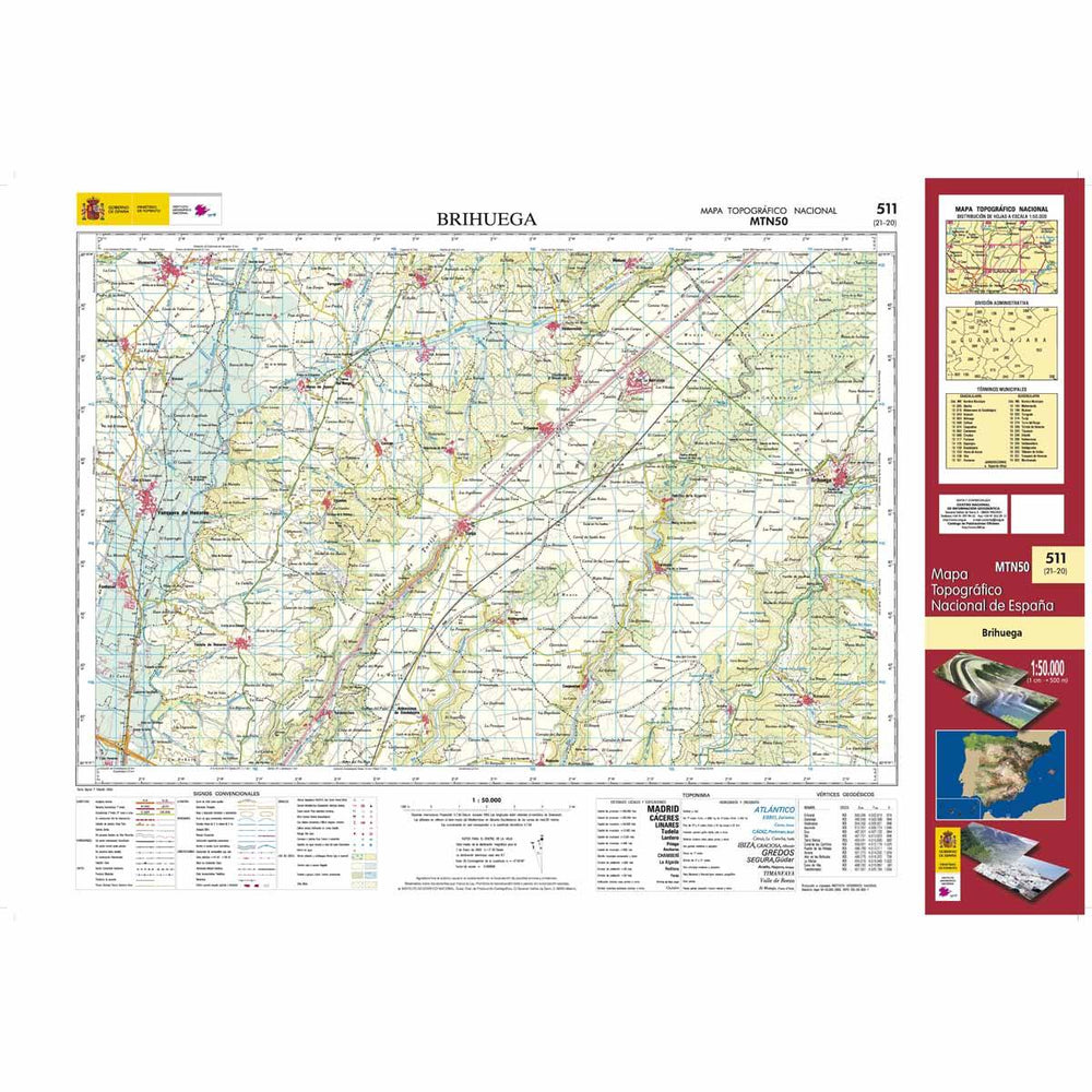 Carte topographique de l'Espagne - Brihuega, n° 0511 | CNIG - 1/50 000 carte pliée CNIG 