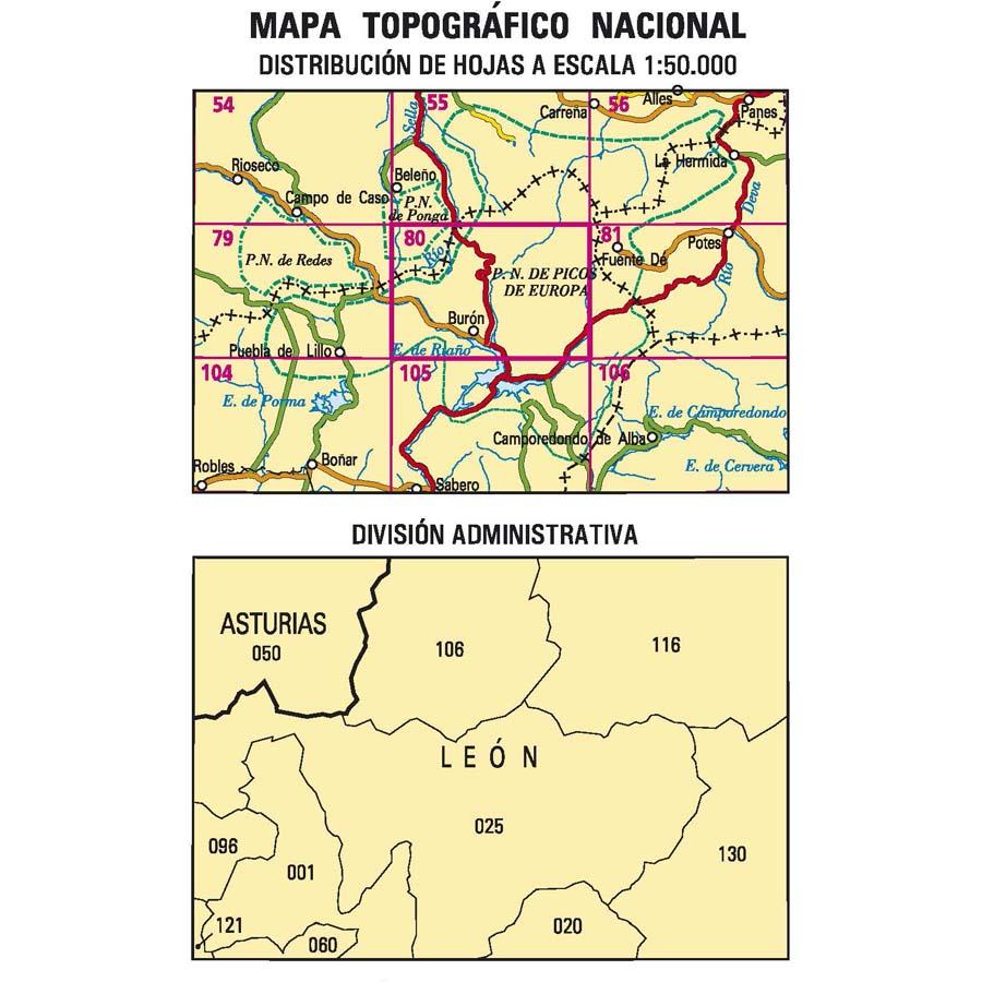 Carte topographique de l'Espagne - Burón, n° 0080 | CNIG - 1/50 000 carte pliée CNIG 