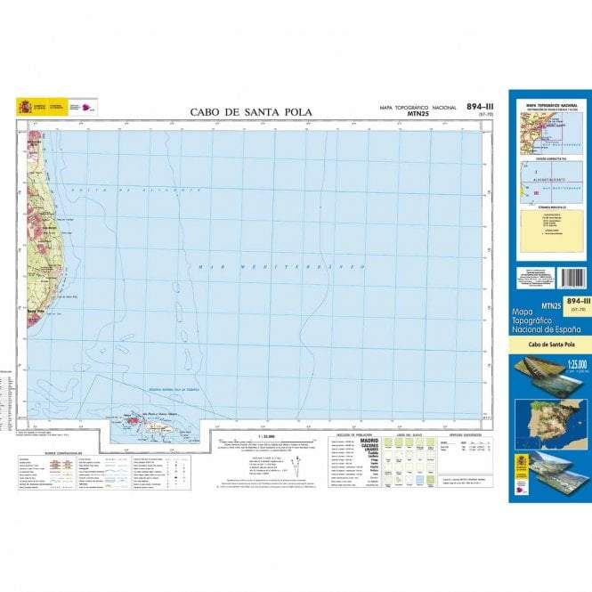 Carte topographique de l'Espagne - Cabo de Santa Pola, n° 0894.3 | CNIG - 1/25 000 carte pliée CNIG 