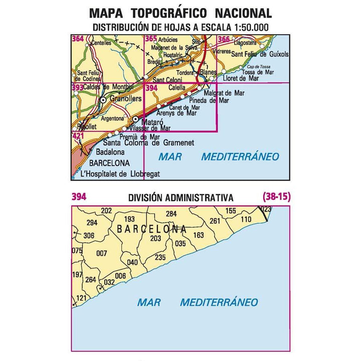 Carte topographique de l'Espagne - Calella, n° 0394 | CNIG - 1/50 000 carte pliée CNIG 