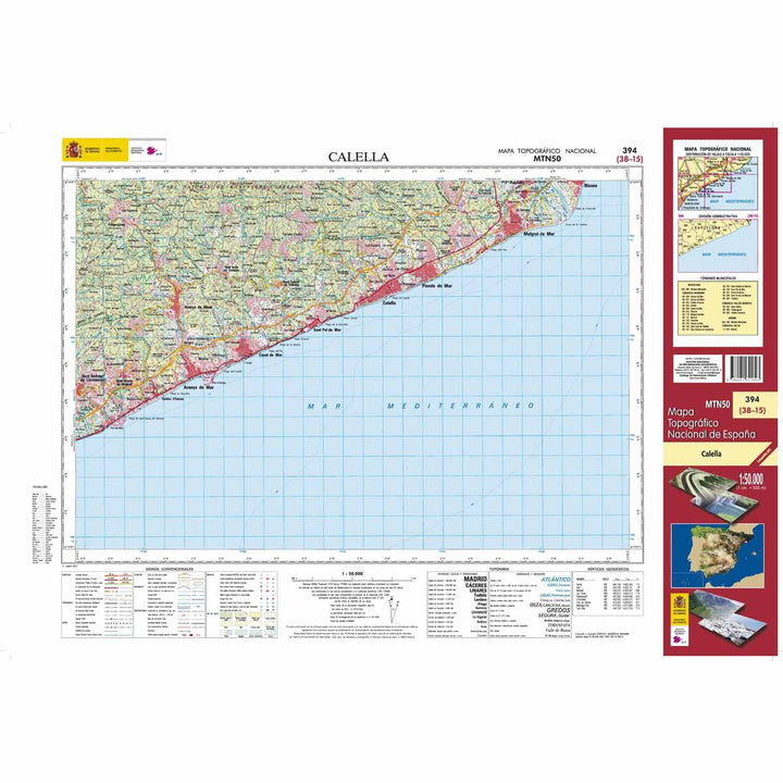 Carte topographique de l'Espagne - Calella, n° 0394 | CNIG - 1/50 000 carte pliée CNIG 