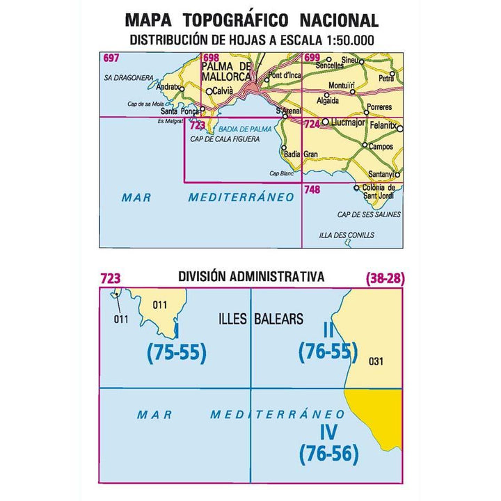 Carte topographique de l'Espagne - Cap Blanc (Mallorca), n° 0723.4 | CNIG - 1/25 000 carte pliée CNIG 