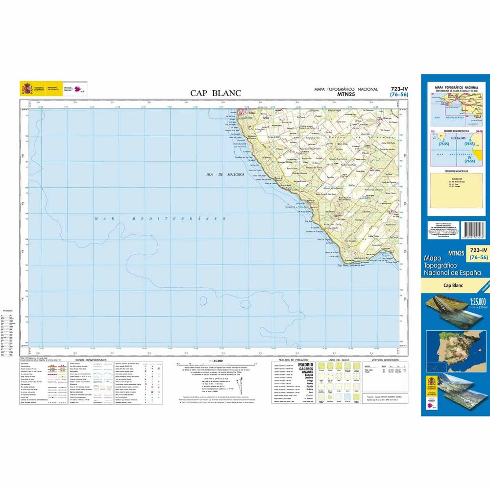 Carte topographique de l'Espagne - Cap Blanc (Mallorca), n° 0723.4 | CNIG - 1/25 000 carte pliée CNIG 