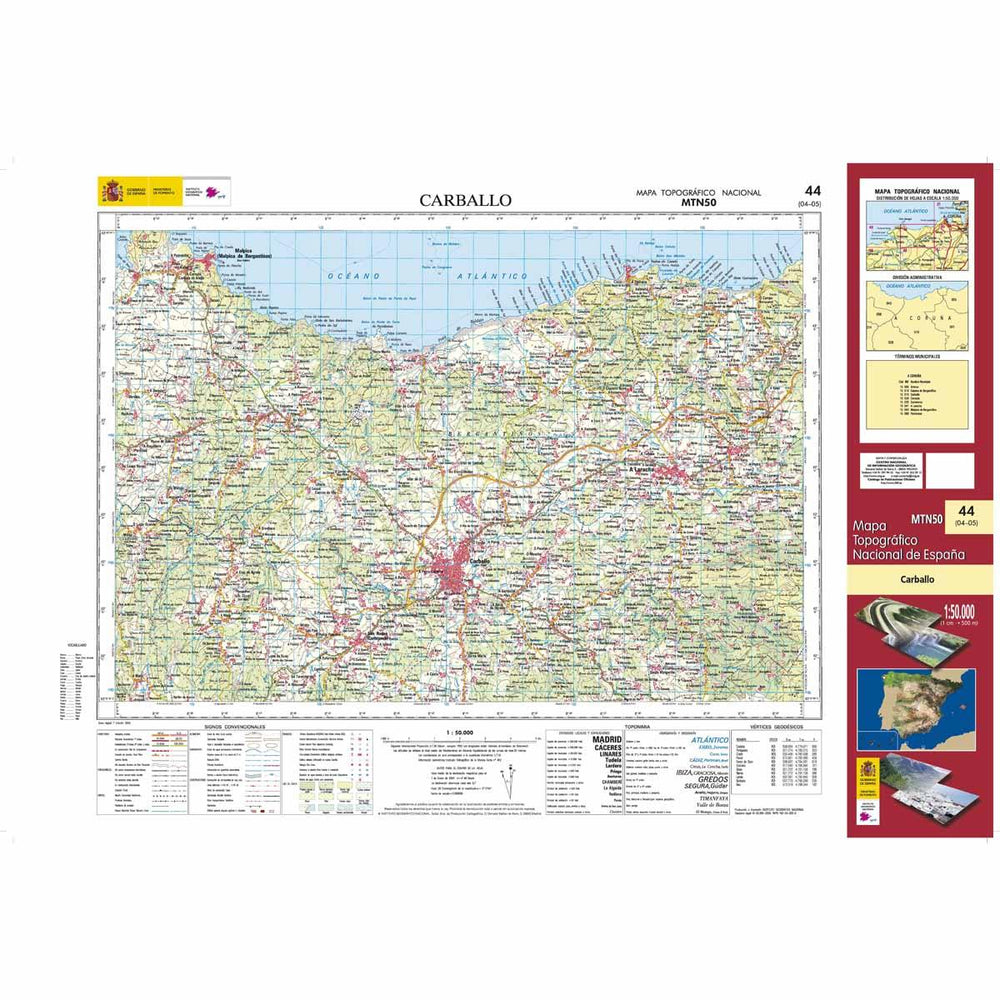 Carte topographique de l'Espagne - Carballo, n° 0044 | CNIG - 1/50 000 carte pliée CNIG 
