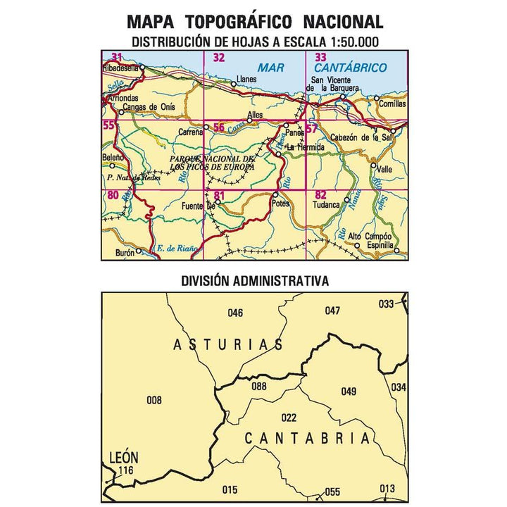 Carte topographique de l'Espagne - Carreña, n° 0056 | CNIG - 1/50 000 carte pliée CNIG 