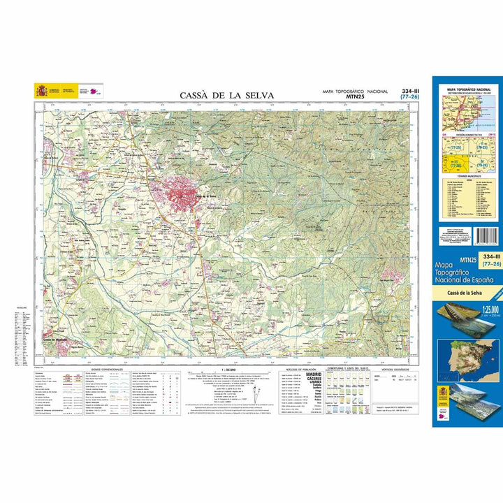 Carte topographique de l'Espagne - Cassá de la Selva, n° 0334.3 | CNIG - 1/25 000 carte pliée CNIG 