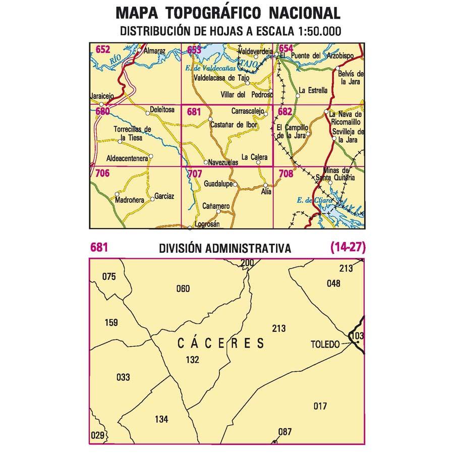 Carte topographique de l'Espagne - Castañar de Ibor, n° 0681 | CNIG - 1/50 000 carte pliée CNIG 