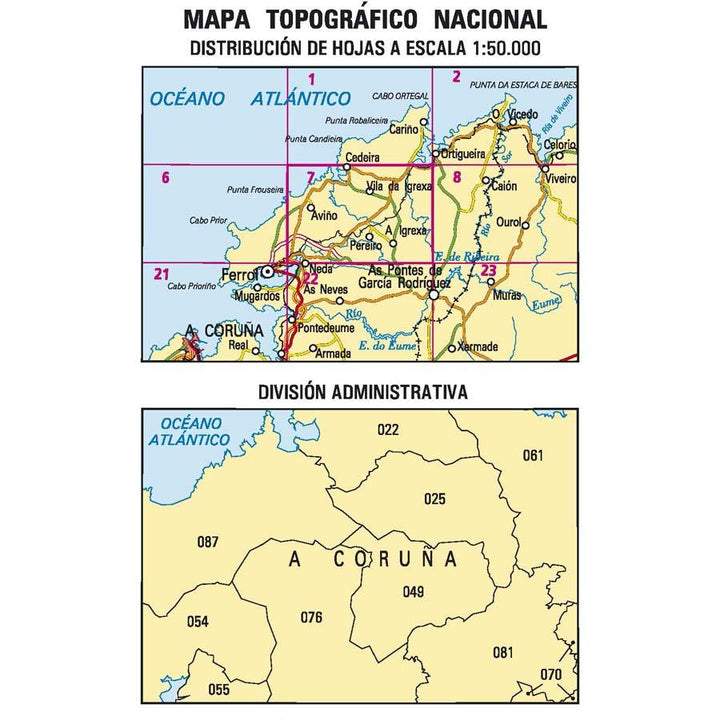 Carte topographique de l'Espagne - Cedeira, n° 0007 | CNIG - 1/50 000 carte pliée CNIG 