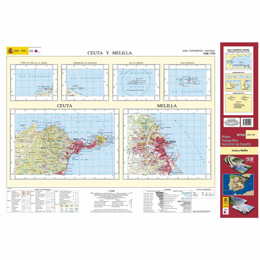 Carte topographique de l'Espagne - Ceuta y Melilla, n° 1110/1111 | CNIG - 1/50 000 carte pliée CNIG 