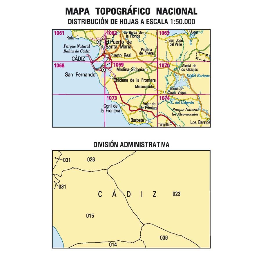 Carte topographique de l'Espagne - Chiclana de la Frontera, n° 1069 | CNIG - 1/50 000 carte pliée CNIG 