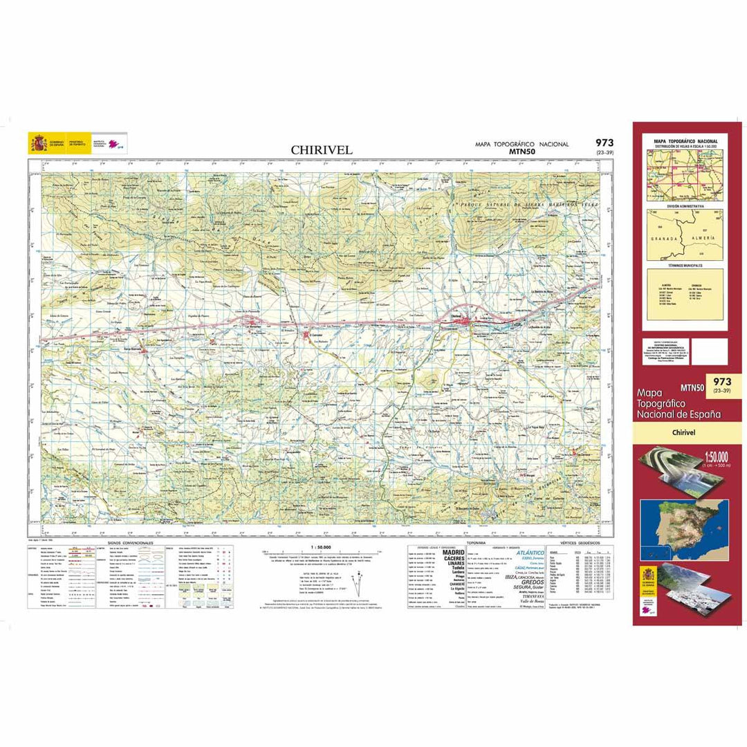 Carte topographique de l'Espagne - Chirivel, n° 0973 | CNIG - 1/50 000 carte pliée CNIG 