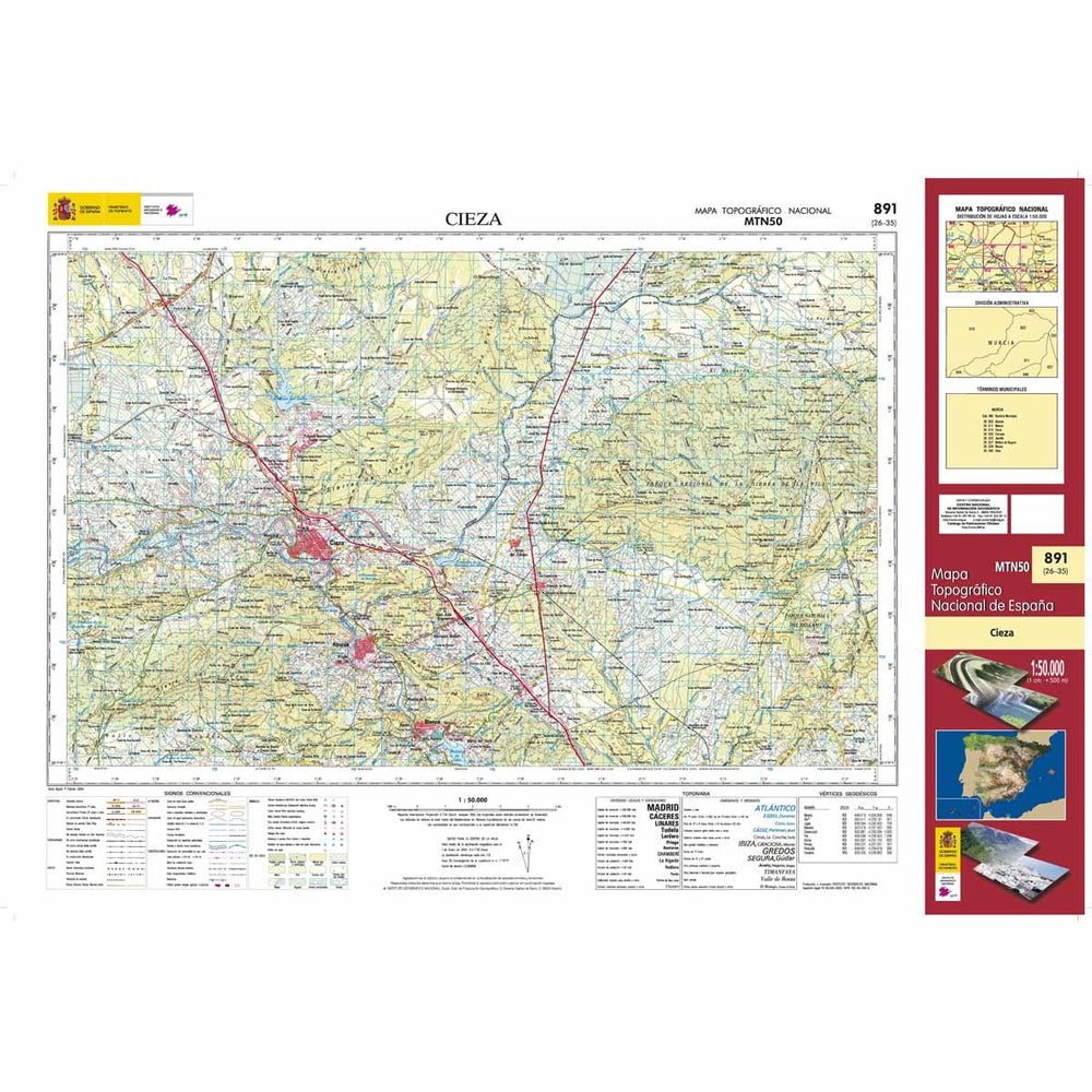 Carte topographique de l'Espagne - Cieza, n° 0891 | CNIG - 1/50 000 carte pliée CNIG 