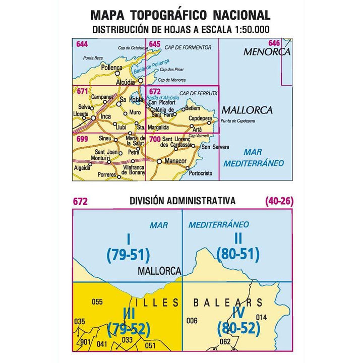 Carte topographique de l'Espagne - Colònia de Sant Pere (Mallorca), n° 0672.3 | CNIG - 1/25 000 carte pliée CNIG 