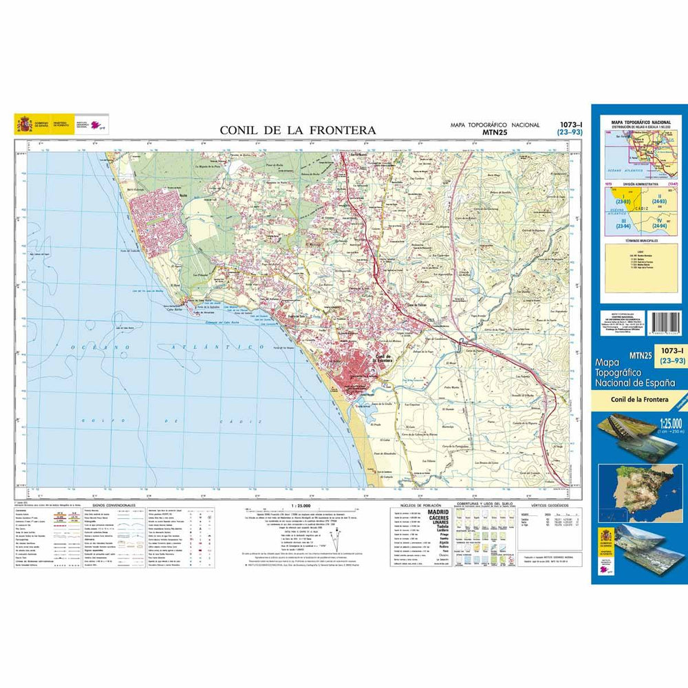 Carte topographique de l'Espagne - Conil de la Frontera, n° 1073.1 | CNIG - 1/25 000 carte pliée CNIG 