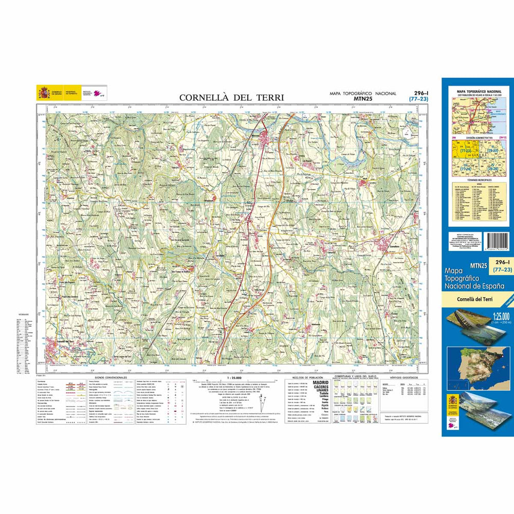 Carte topographique de l'Espagne - Cornellà del Terri, n° 0296.1 | CNIG - 1/25 000 carte pliée CNIG 