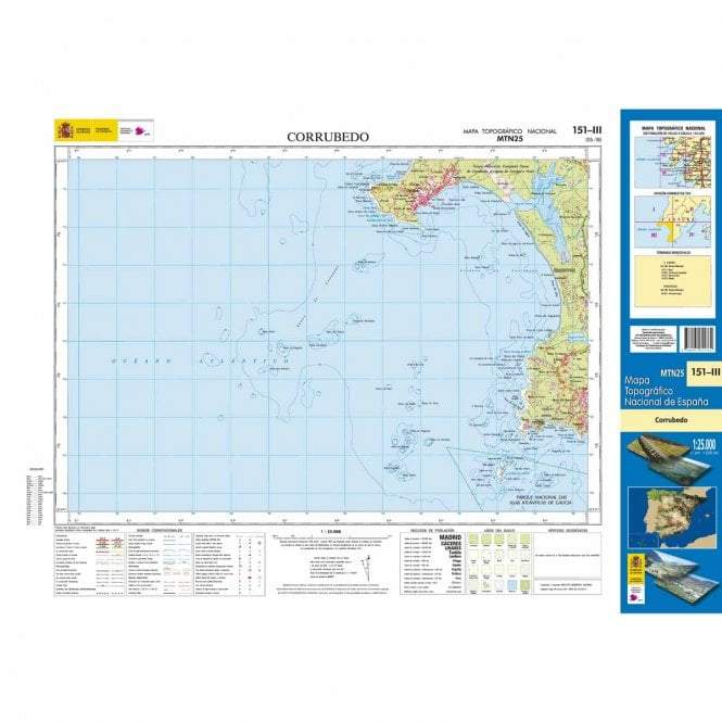 Carte topographique de l'Espagne - Corrubedo, n° 0151.3 | CNIG - 1/25 000 carte pliée CNIG 