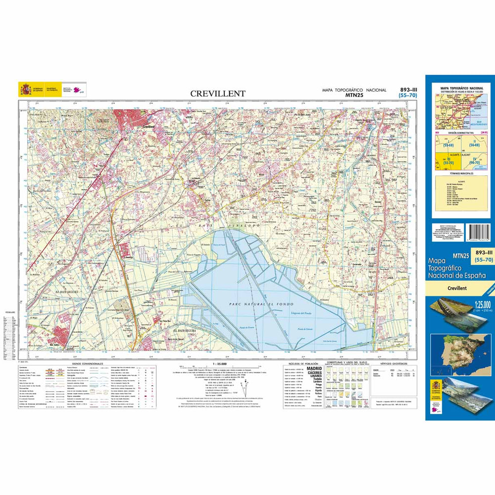 Carte topographique de l'Espagne - Crevillent, n° 0893.3 | CNIG - 1/25 000 carte pliée CNIG 