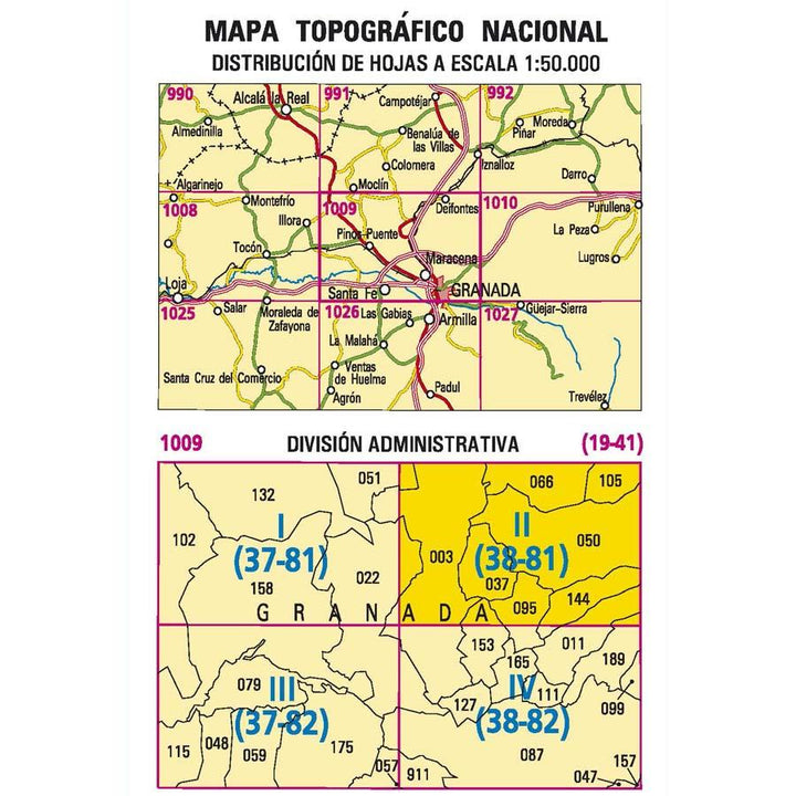 Carte topographique de l'Espagne - Deifontes, n° 1009.2 | CNIG - 1/25 000 carte pliée CNIG 