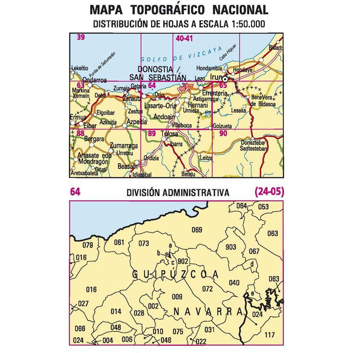 Carte topographique de l'Espagne - Donostia/San Sebastián, n° 64, n° 0064 | CNIG - 1/50 000 carte pliée CNIG 