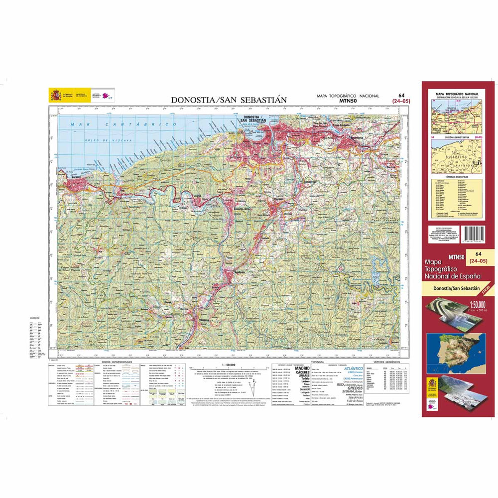 Carte topographique de l'Espagne - Donostia/San Sebastián, n° 64, n° 0064 | CNIG - 1/50 000 carte pliée CNIG 