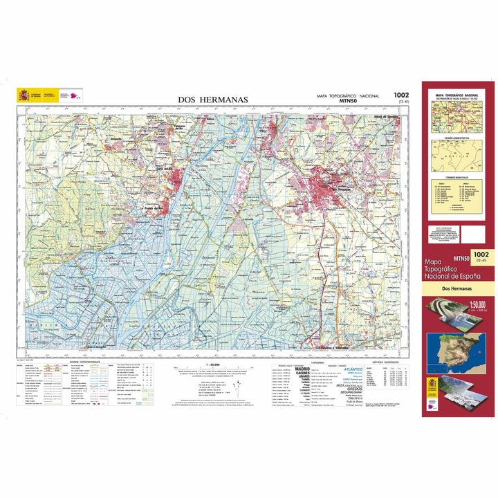 Carte topographique de l'Espagne - Dos Hermanas, n° 1002 | CNIG - 1/50 000 carte pliée CNIG 