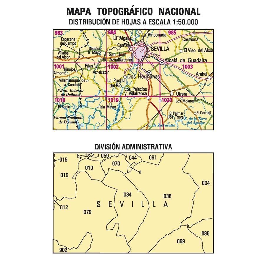 Carte topographique de l'Espagne - Dos Hermanas, n° 1002 | CNIG - 1/50 000 carte pliée CNIG 