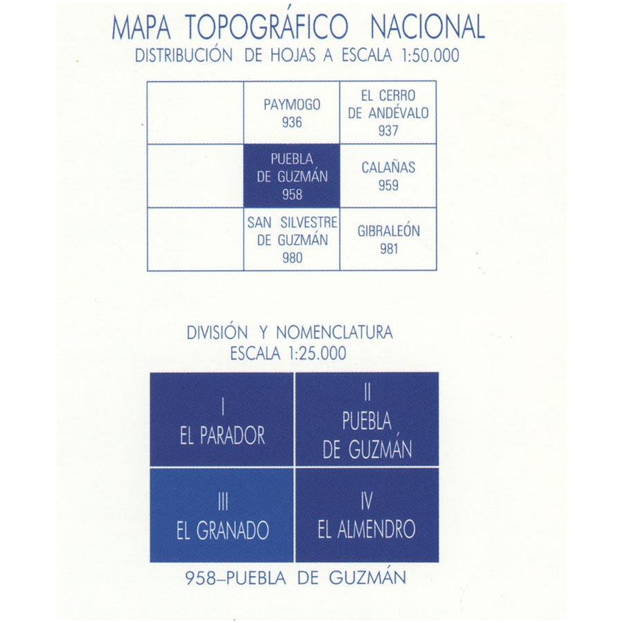 Carte topographique de l'Espagne - El Granado, n° 0958.3 | CNIG - 1/25 000 carte pliée CNIG 