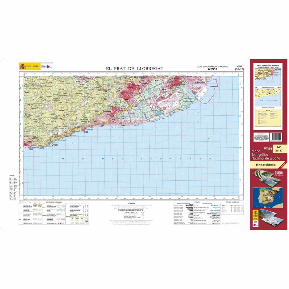 Carte topographique de l'Espagne - El Prat de Llobregat, n° 0448 | CNIG - 1/50 000 carte pliée CNIG 