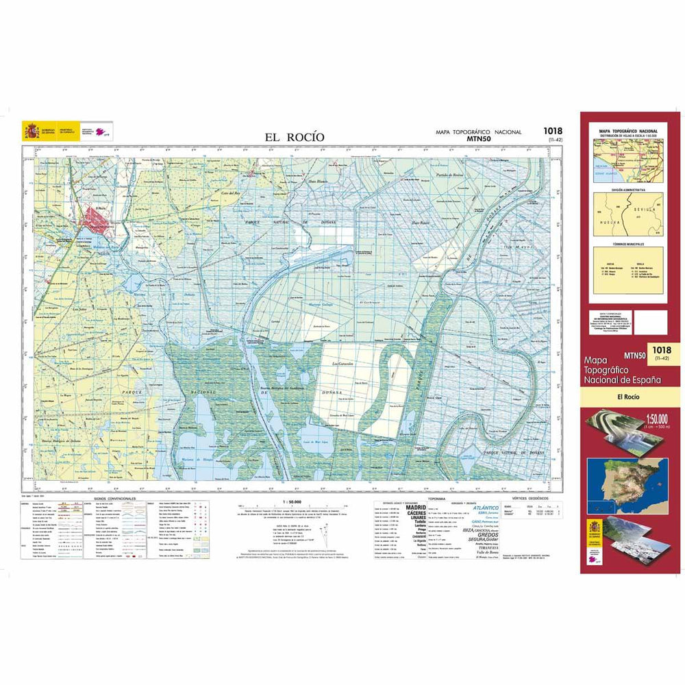 Carte topographique de l'Espagne - El Rocío, n° 1018 | CNIG - 1/50 000 carte pliée CNIG 