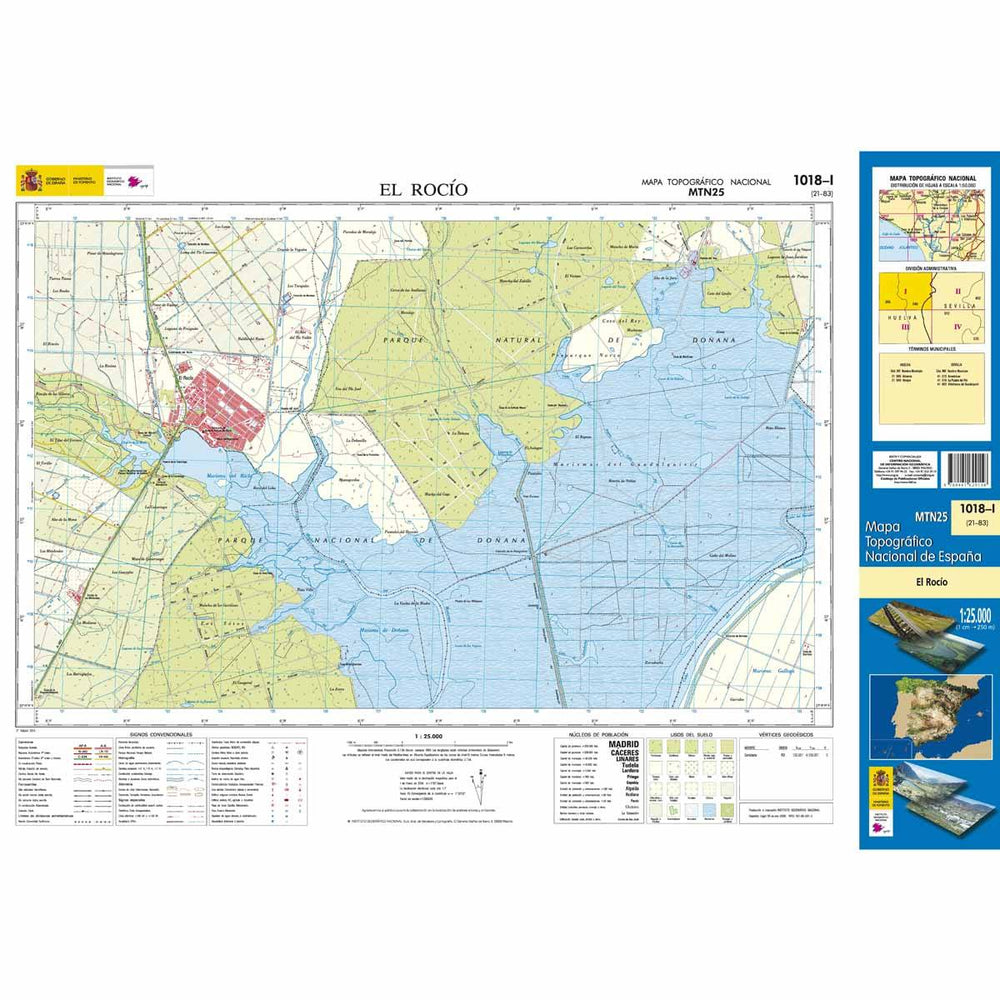 Carte topographique de l'Espagne - El Rocío, n° 1018.1 | CNIG - 1/25 000 carte pliée CNIG 