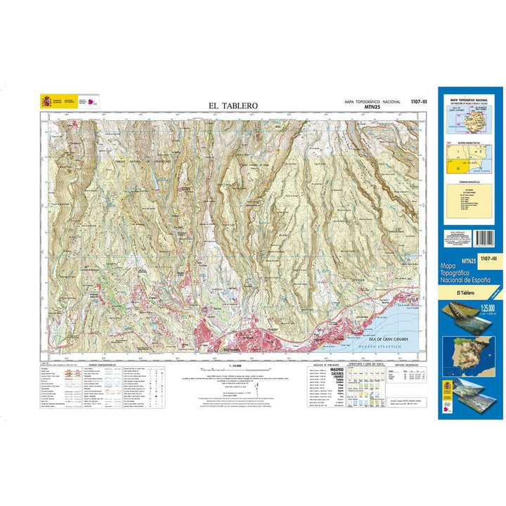 Carte topographique de l'Espagne - El Tablero (Gran Canaria), n° 1107.3 | CNIG - 1/25 000 carte pliée CNIG 