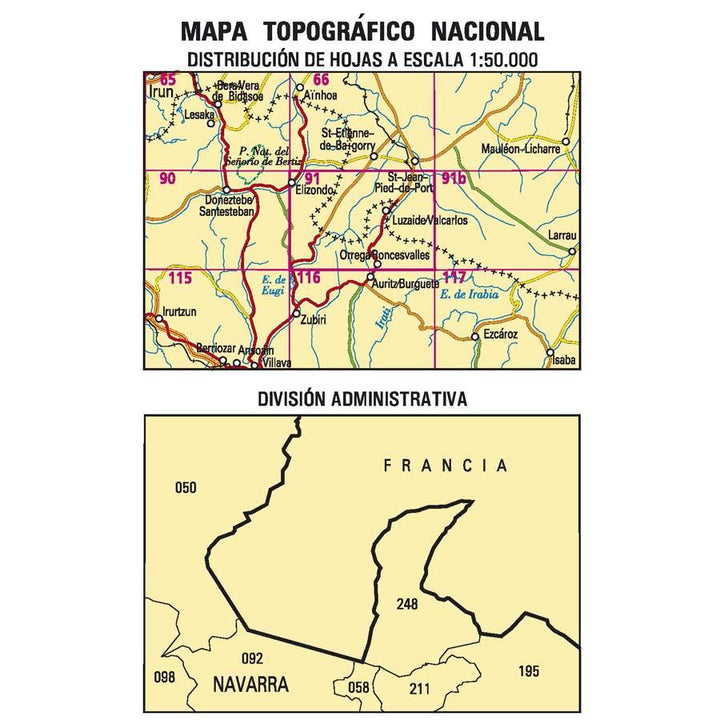 Carte topographique de l'Espagne - Elizondo, n° 0091 | CNIG - 1/50 000 carte pliée CNIG 