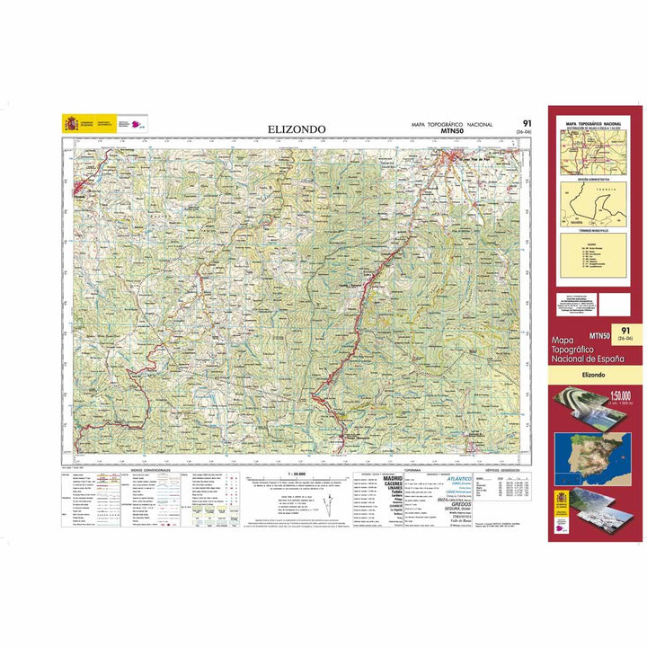 Carte topographique de l'Espagne - Elizondo, n° 0091 | CNIG - 1/50 000 carte pliée CNIG 