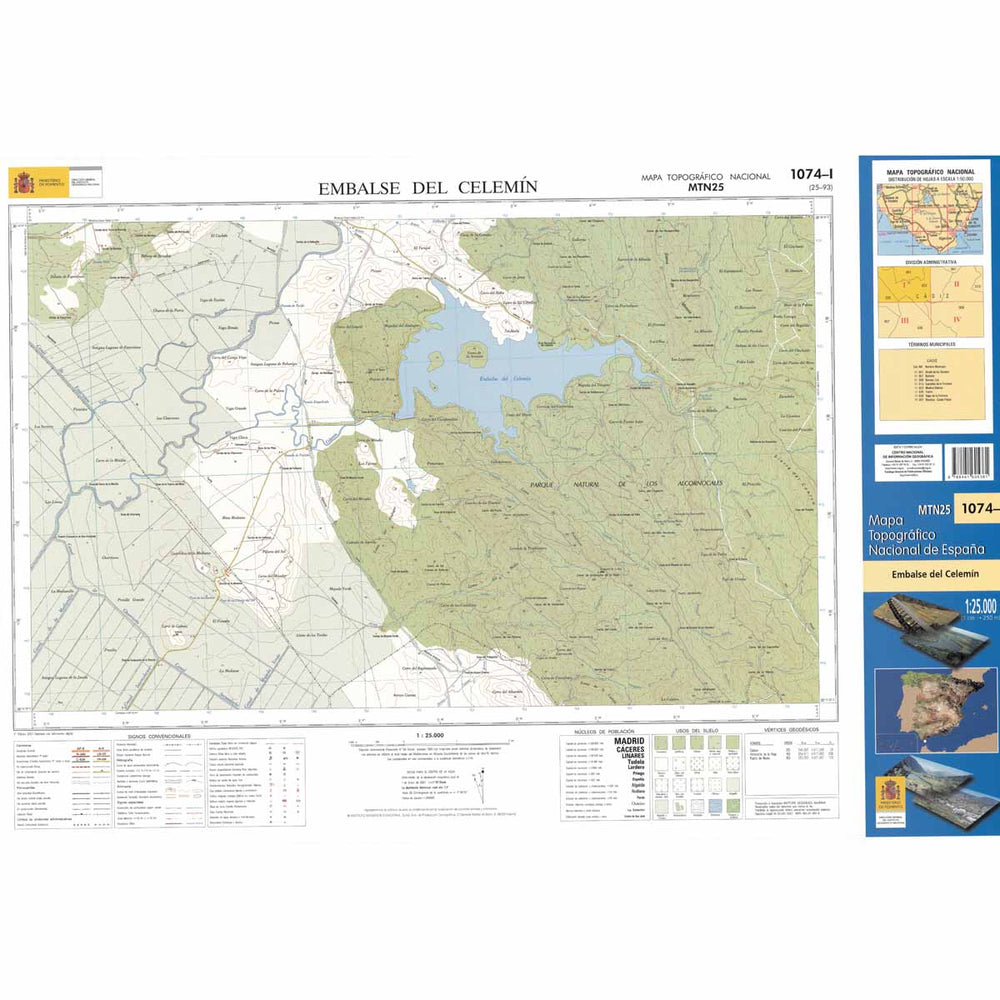 Carte topographique de l'Espagne - Embalse Del Celemín, n° 1074.1 | CNIG - 1/25 000 carte pliée CNIG 