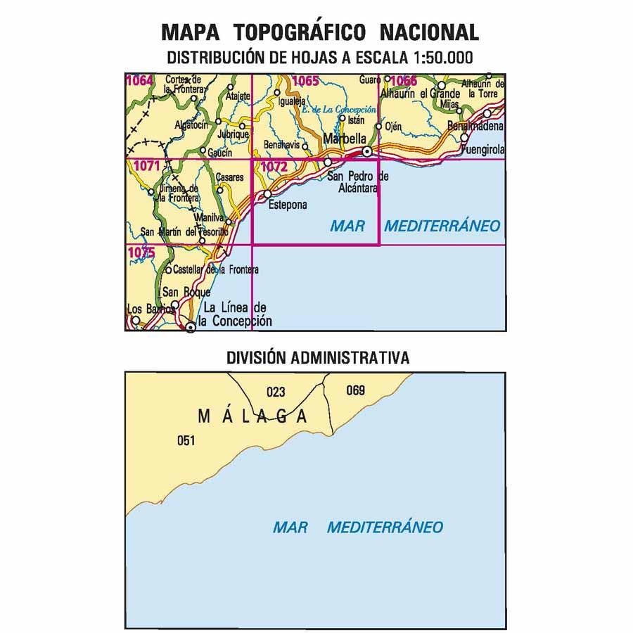 Carte topographique de l'Espagne - Estepona, n° 1072 | CNIG - 1/50 000 carte pliée CNIG 