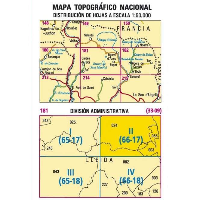 Carte topographique de l'Espagne - Esterri d'Àneu, n° 0181.2 | CNIG - 1/25 000 carte pliée CNIG 