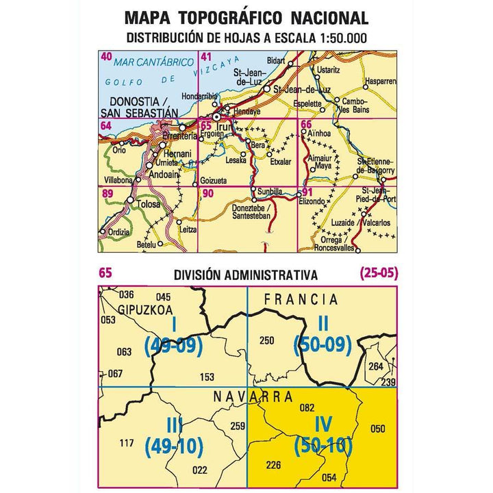 Carte topographique de l'Espagne - Etxalar, n° 0065.4 | CNIG - 1/25 000 carte pliée CNIG 