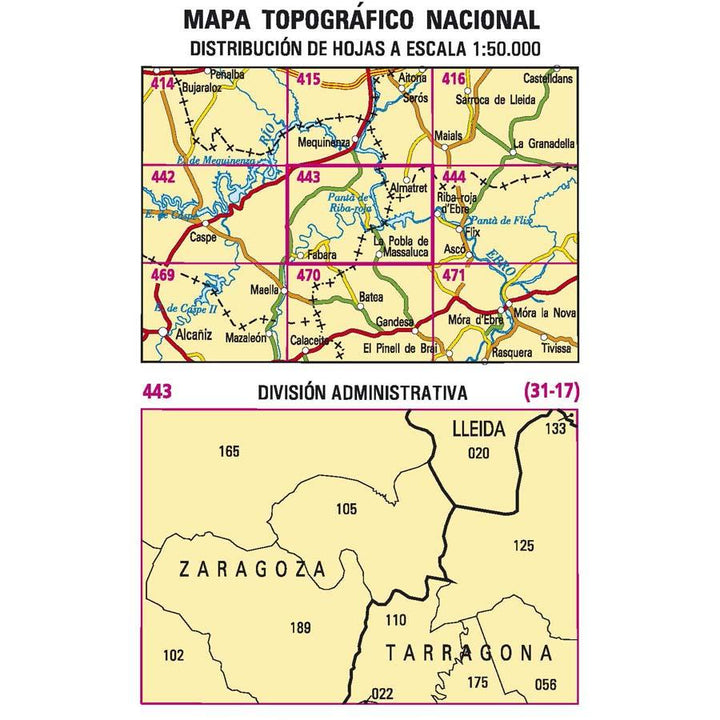 Carte topographique de l'Espagne - Fabara, n° 0443 | CNIG - 1/50 000 carte pliée CNIG 