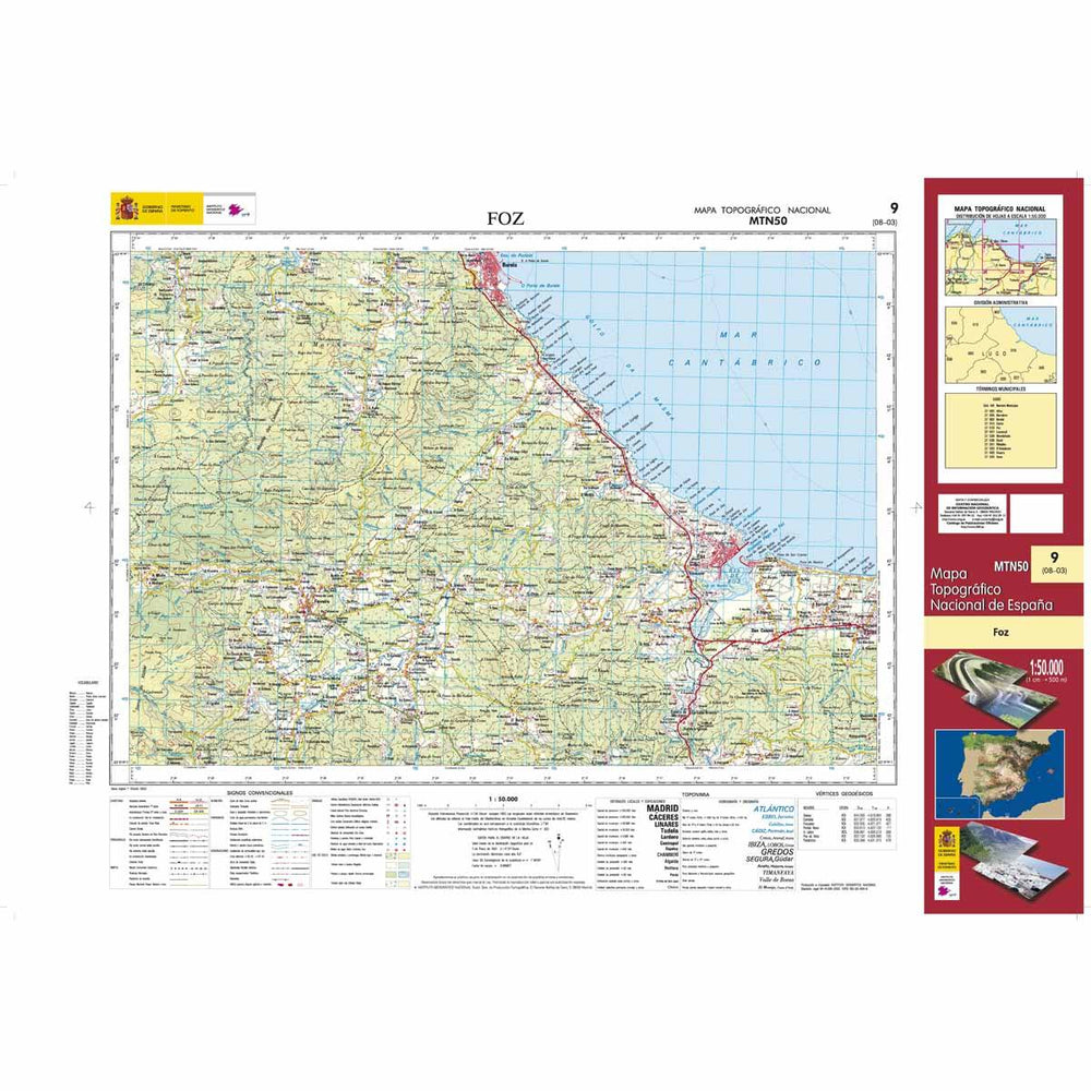 Carte topographique de l'Espagne - Foz, n° 0009 | CNIG - 1/50 000 carte pliée CNIG 