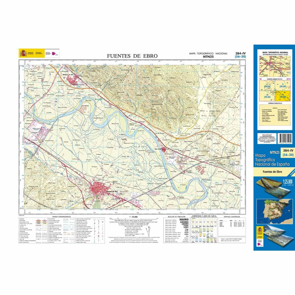 Carte topographique de l'Espagne - Fuentes de Ebro, n° 0384.4 | CNIG - 1/25 000 carte pliée CNIG 