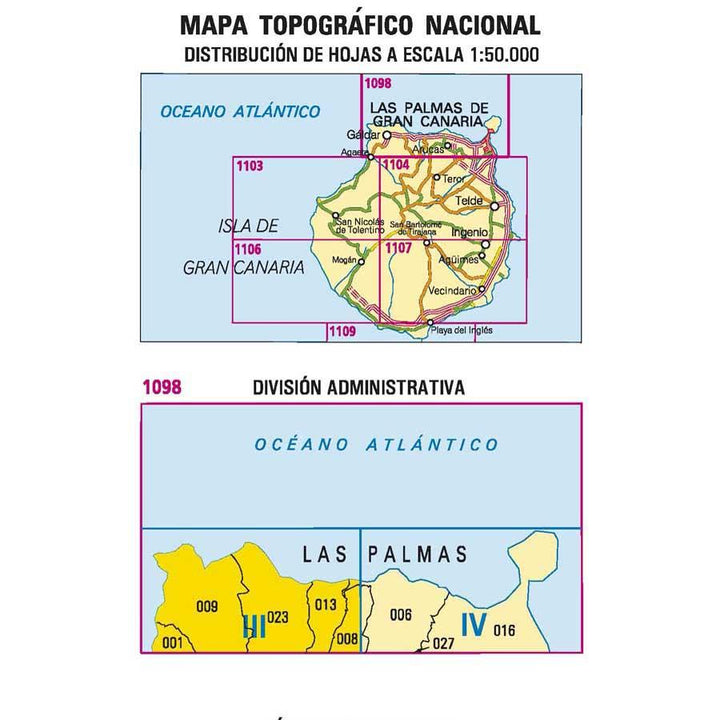 Carte topographique de l'Espagne - Gáldar (Gran Canaria), n° 1098.3 | CNIG - 1/25 000 carte pliée CNIG 