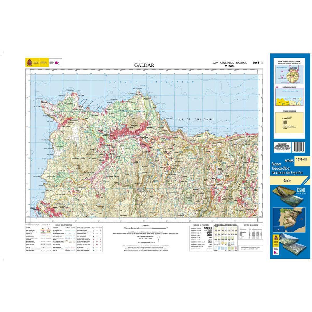 Carte topographique de l'Espagne - Gáldar (Gran Canaria), n° 1098.3 | CNIG - 1/25 000 carte pliée CNIG 