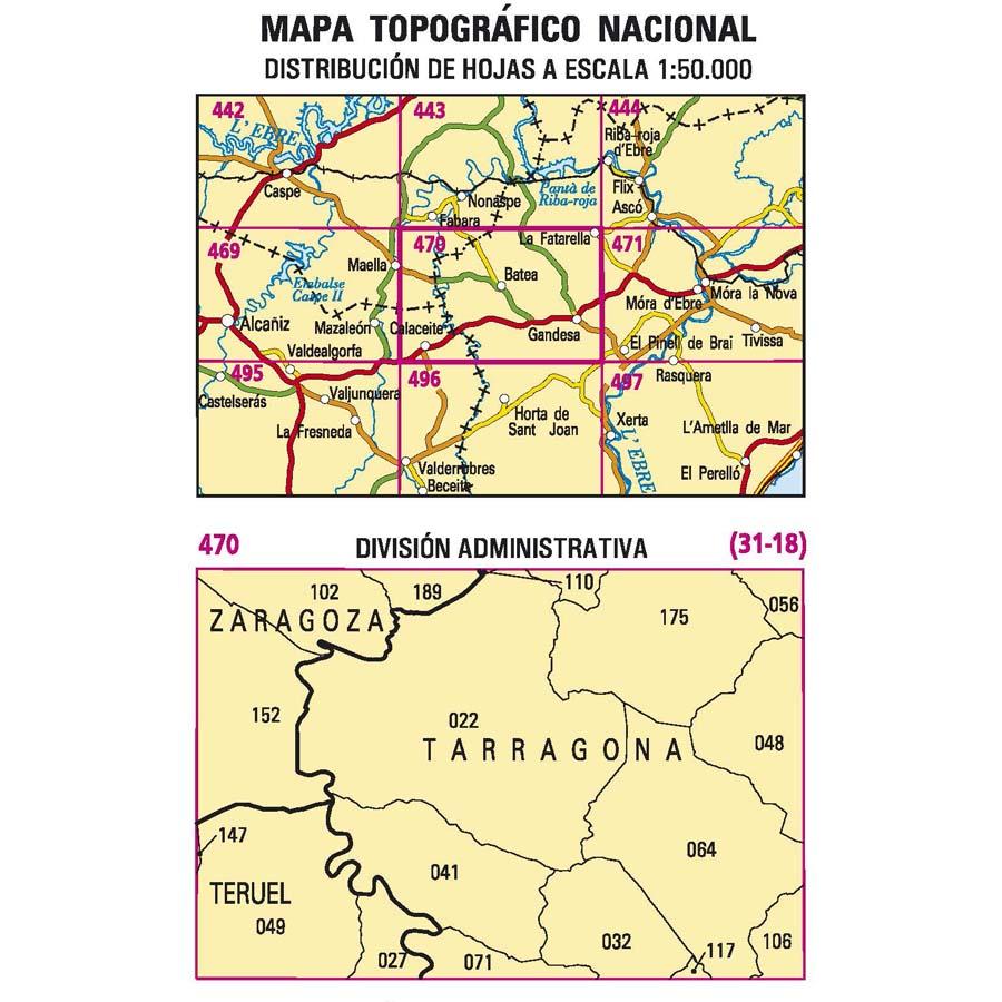 Carte topographique de l'Espagne - Gandesa, n° 0470 | CNIG - 1/50 000 carte pliée CNIG 