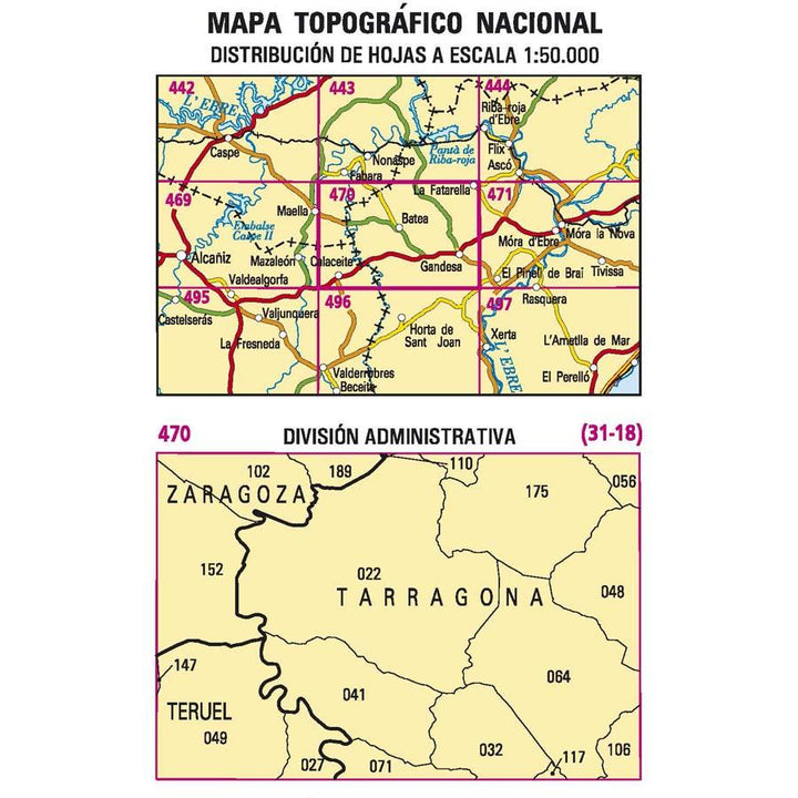 Carte topographique de l'Espagne - Gandesa, n° 0470 | CNIG - 1/50 000 carte pliée CNIG 