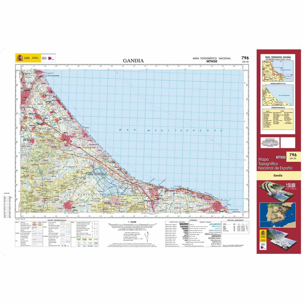 Carte topographique de l'Espagne - Gandía, n° 0796 | CNIG - 1/50 000 carte pliée CNIG 