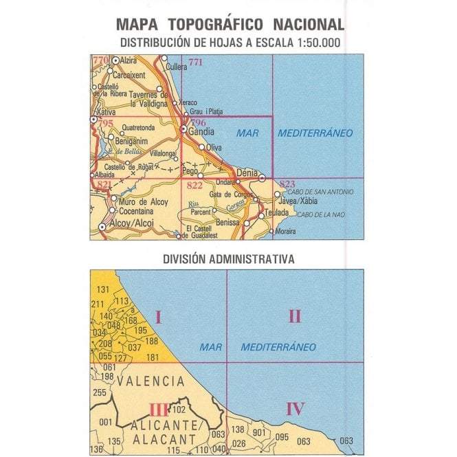 Carte topographique de l'Espagne - Gandia, n° 0796.1 | CNIG - 1/25 000 carte pliée CNIG 