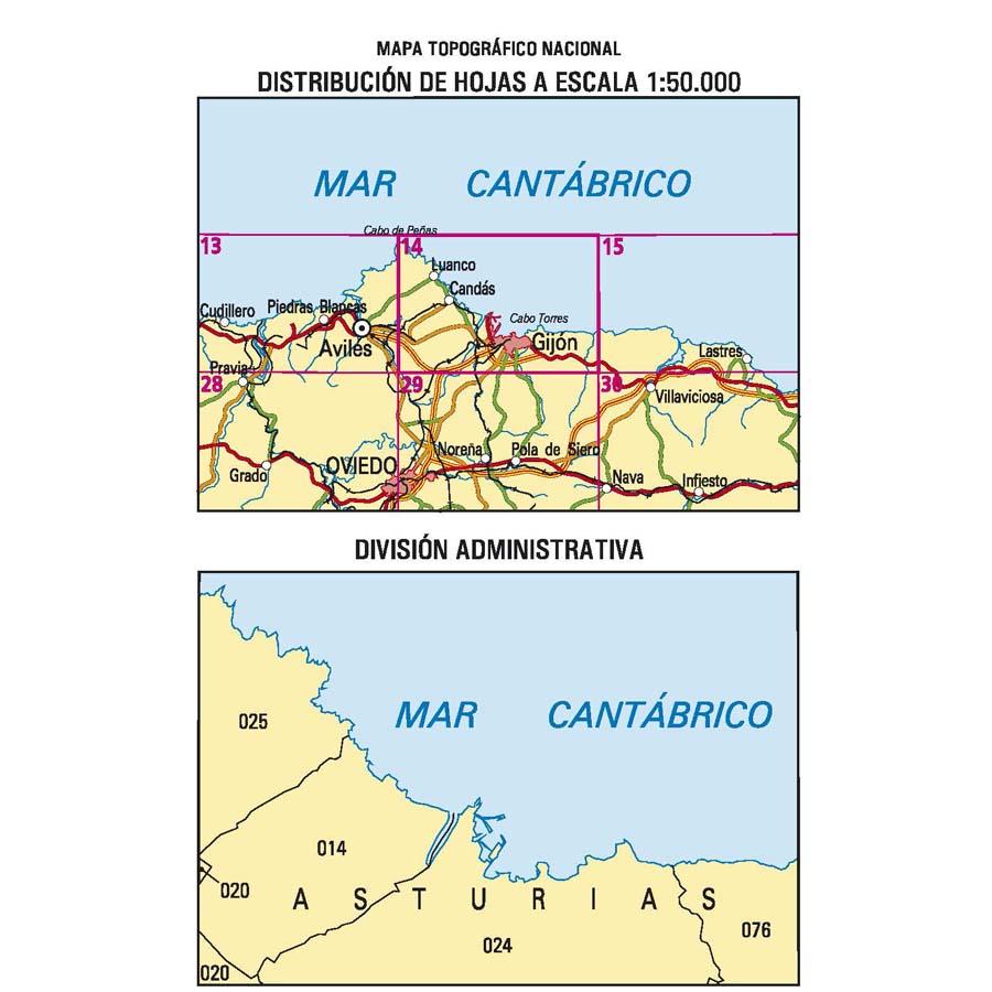 Carte topographique de l'Espagne - Gijón, n° 0014 | CNIG - 1/50 000 carte pliée CNIG 