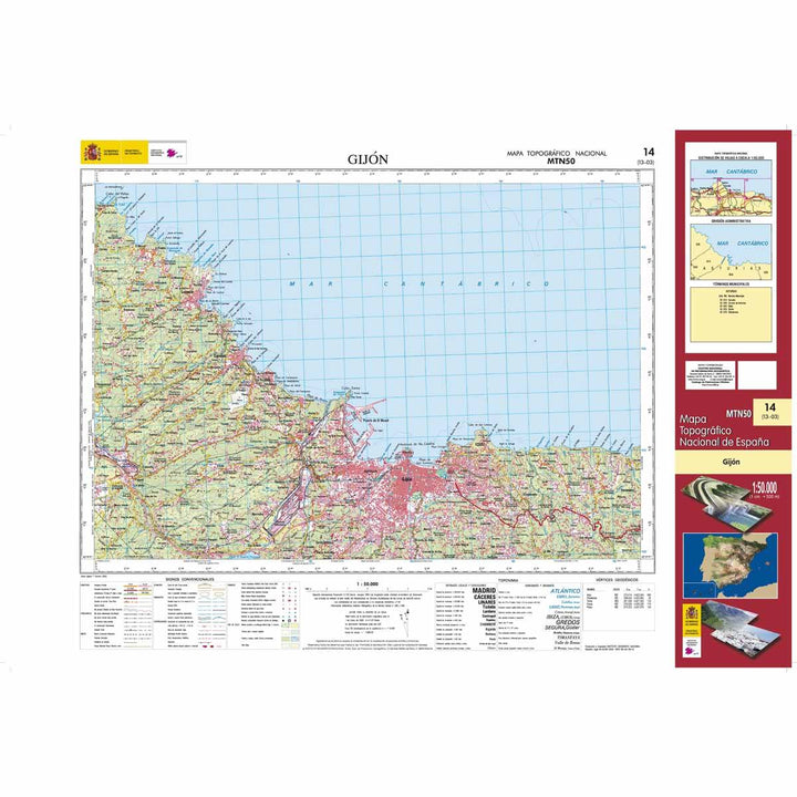 Carte topographique de l'Espagne - Gijón, n° 0014 | CNIG - 1/50 000 carte pliée CNIG 